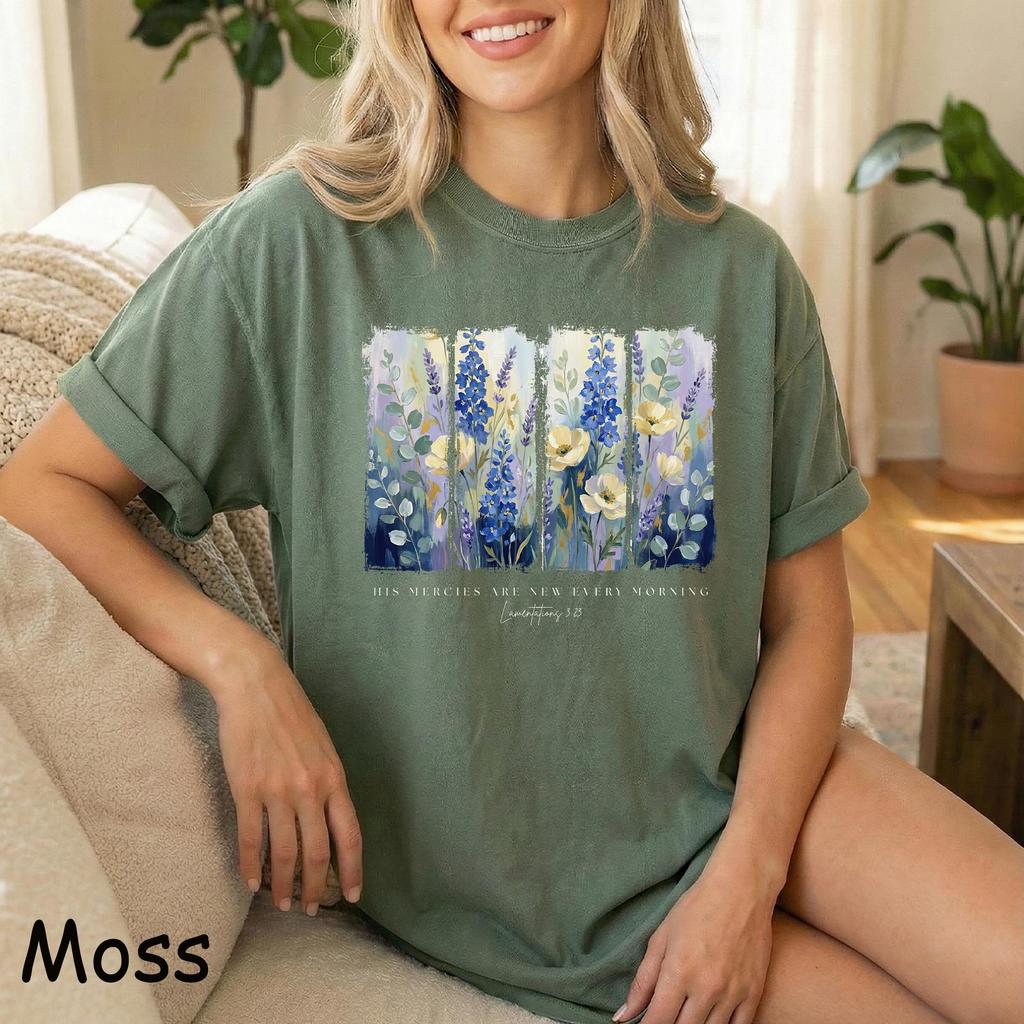Comfort Colors Floral Bible Verse Shirt, His Mercies New Every Morning Lamentations 3:23