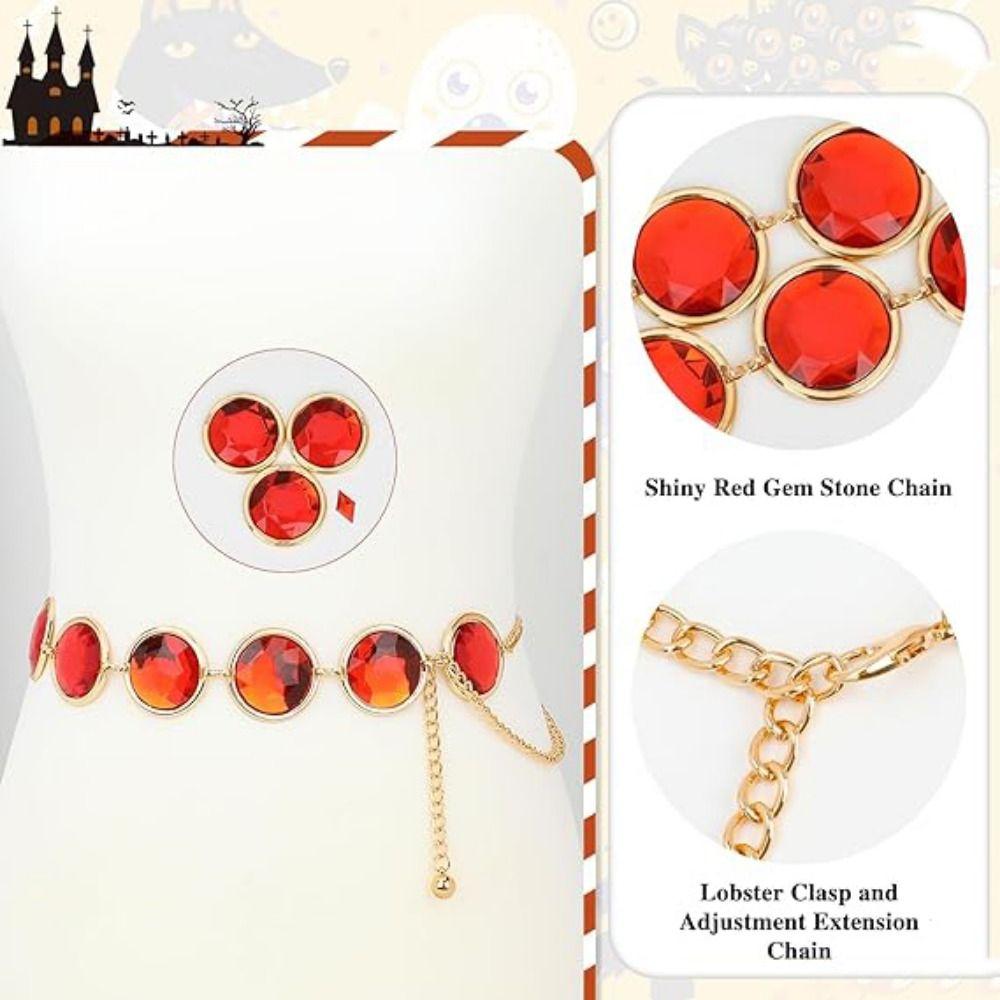 Fashion Red Gem Waist Belt Mirror Women's Chain Belt Cosplay Props Jewel  Waist Chain  Jeans