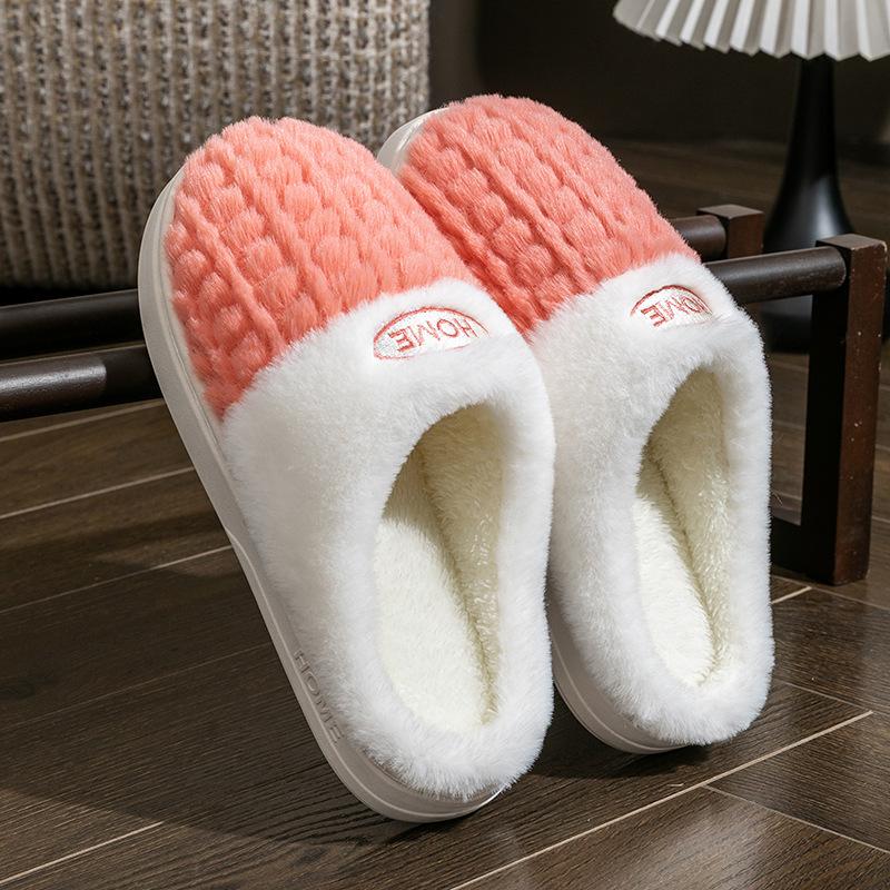 Double Color Wheat Ear Cotton Slippers with Anti Slip Thick Sole for Couples, Autumn and Winter Slippers