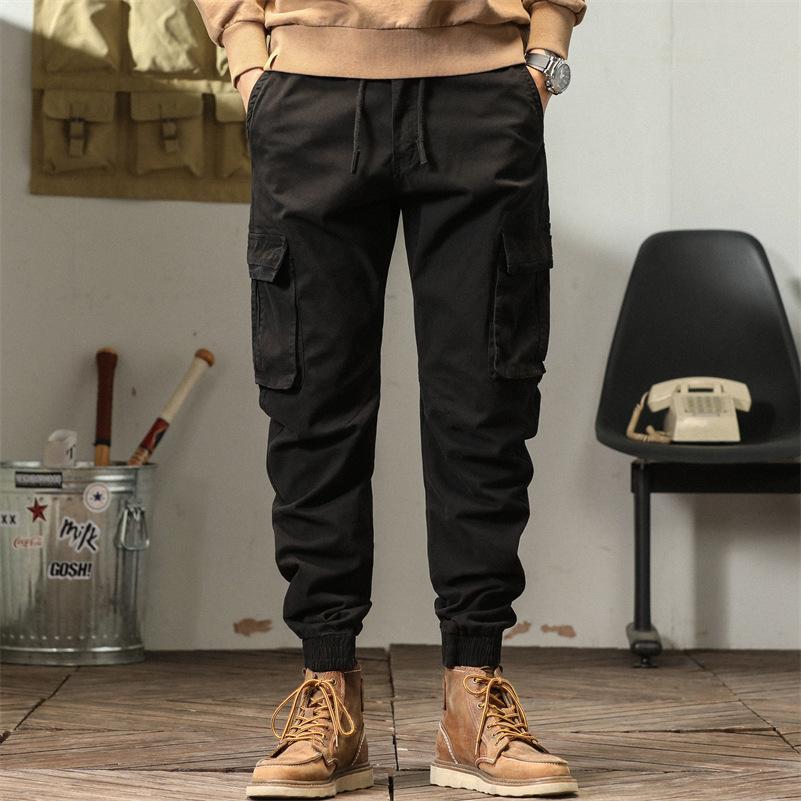 New Autumn Style Men's Casual Simple Work Pants Multi-pocket Men's Straight-leg Medium-high Waist Tying Trousers