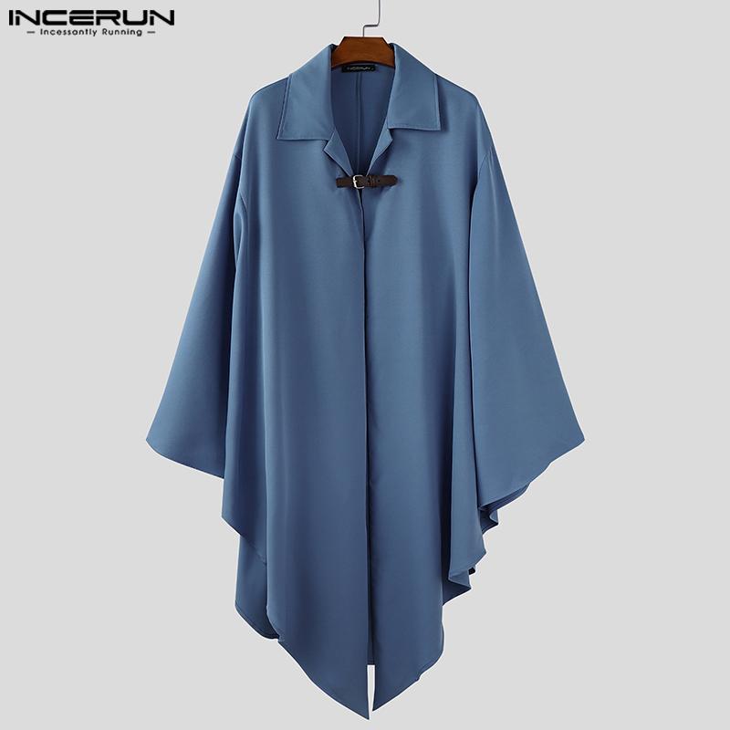 INCERUN Men Casual Loose Irregular Cloak Tops Baggy Long Cape Coats Windbreaker