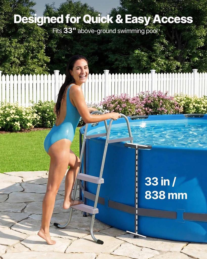 Above Ground Pool Ladder, 2-Step Steel A-Frame Swimming Pool Stairs for 83.8 Cm High Wall, 136 Kg Capacity Entry/Exit Steps with Secure Non-Slip