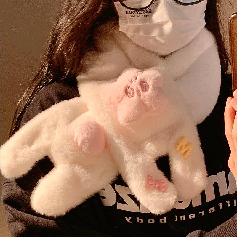 

Cute stars plush finger gloves women winter plush thickened warm cold furry cycling student One size