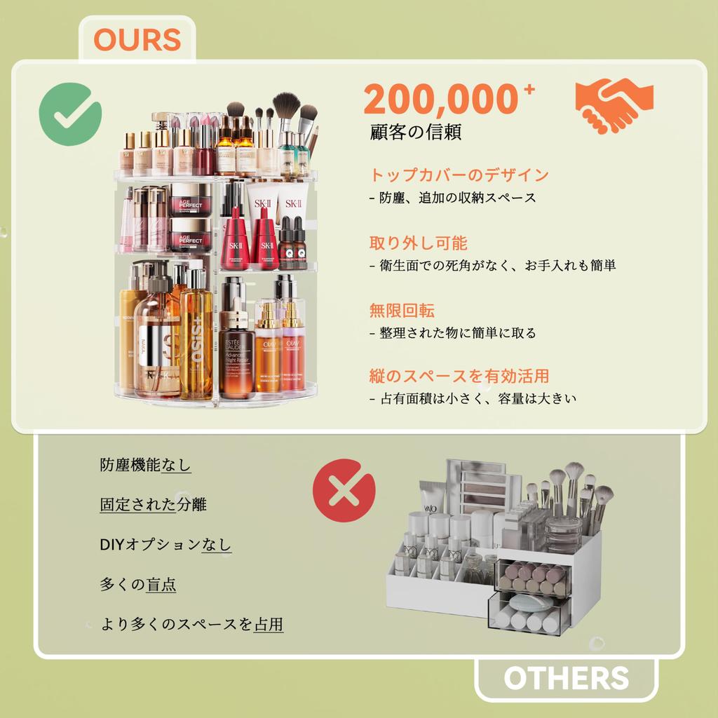 Auxmir Makeup Cosmetic Storage Large Height Accessory for Makeup Jewelry Tabletop Clear Box, Box, 360° Rotating, Capacity, Adjustable, Case, Dividers,