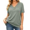 Women’s Casual V Neck Ribbed Short Sleeve Top Soft Brushed Knit Pullover Relaxed Fit Lightweight Basic Shirt