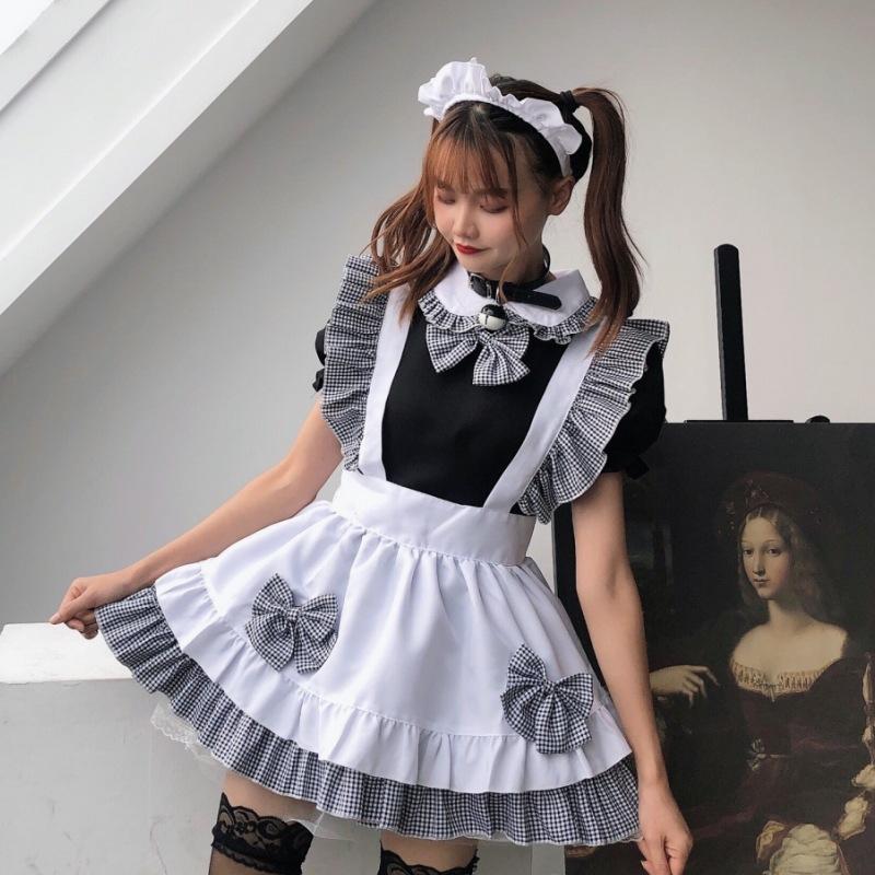 Japanese export maid outfit cosplay maid, restaurant live streaming host anime performance costume plaid maid