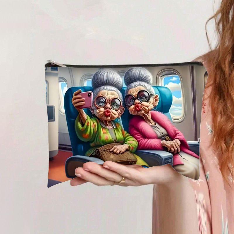 Cartoon Pattern Printed Letter Cosmetic Bag Large-capacity Student Pencil Case Canvas Four-corner Bag Portable Toiletry Bag