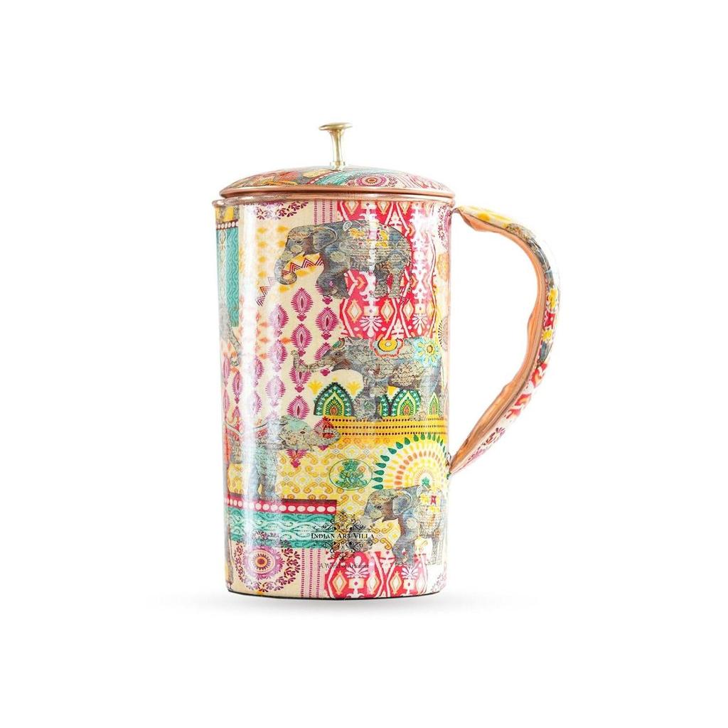 Meena Padharo Mhare Desh Theme Copper Gift Set of 1 Jug & 2 Glass - Perfect for Home, Office, and Gifting, Jug-1.5 Litre & Glass-270 ML Each