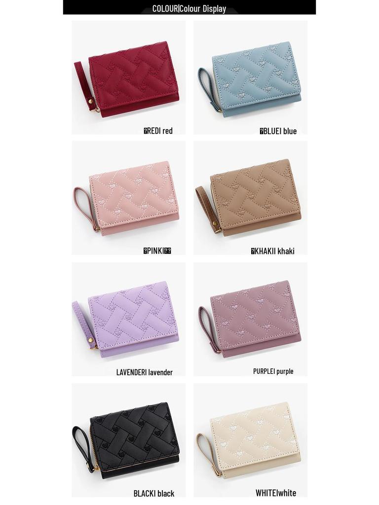 Women's Tri-Fold Embroidered Heart Wallet with Multi-Card Slots and Leather Coin Purse