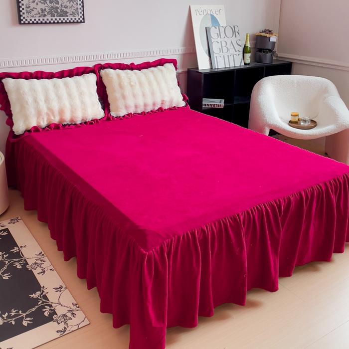 new solid color double-sided milk fleece bed skirt single piece no pillowcase winter flower household bed skirt