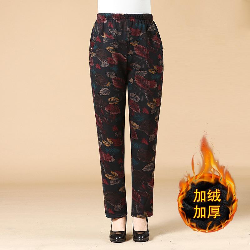 Medium and elderly women's pants autumn and winter trousers year old 0 mother cotton pants grandma straight thermal pants thickened warm
