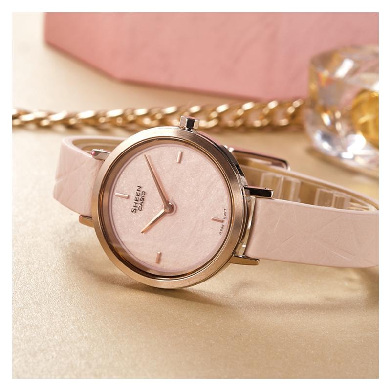 Casio CASIOSHEEN Series Japanese Paper Theme Japanese Simple Business Style Belt Casual Quartz Movement Leather Strap SHE-C150CGL-4AUPFP-person