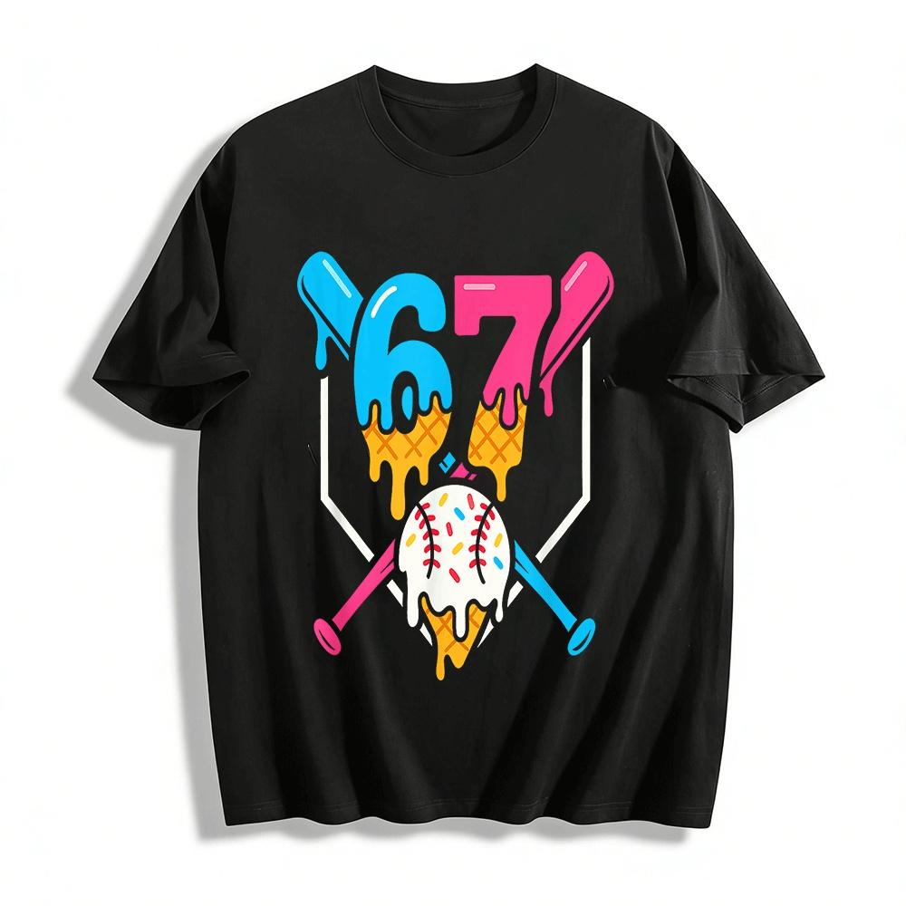 Baseball Ice Cream No.67 Graphic Print Casual Short Sleeve Top Pure cotton T-shirt XXS