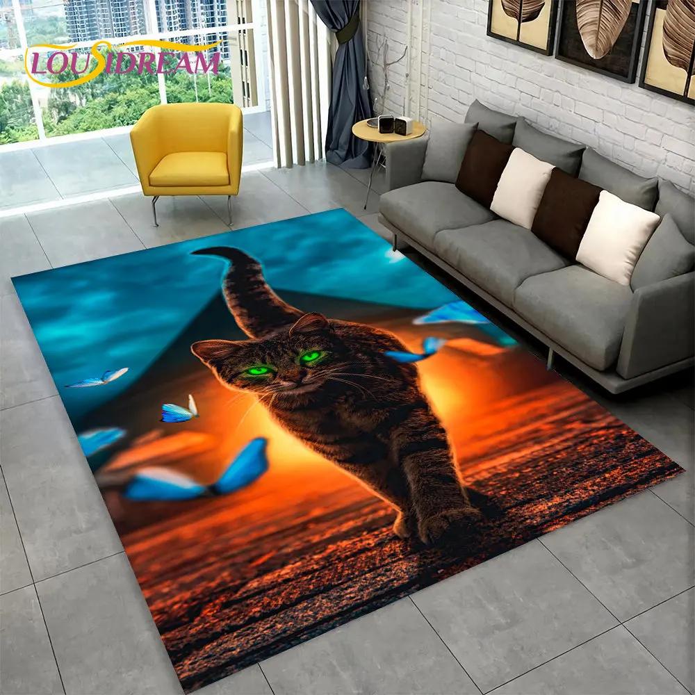 3D Cartoon Cute Cat Area Rug Large,Carpet Rug for Living Room Bedroom Sofa Doormat Kitchen Decoration,Child Non-slip Floor Mat