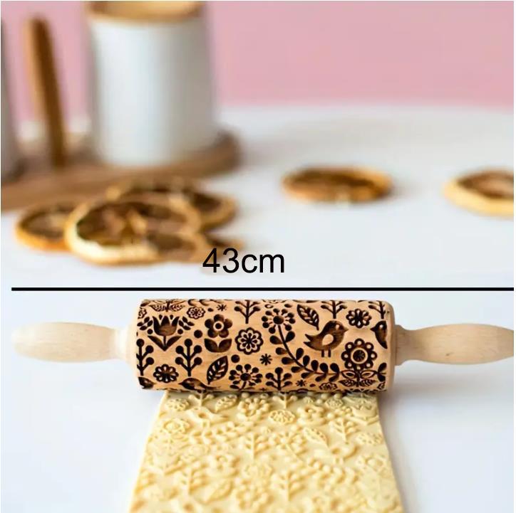 

Рождественская скалка с рисунком в виде птиц и цветов, деревянная рельефная 3D-форма для печенья, лазерная гравировка, инструмент для выпечки своими руками, ролик для теста