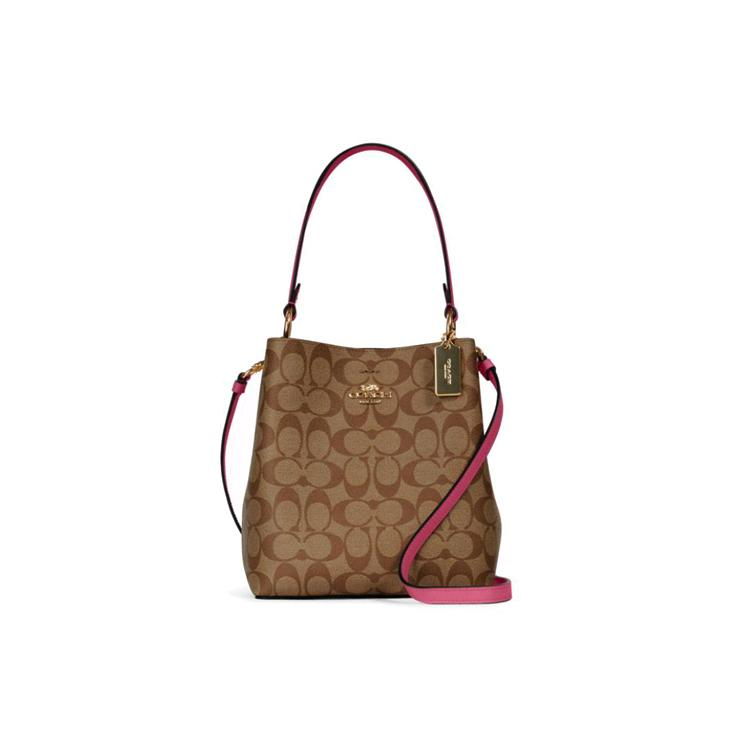 

New COACH Town Coated Canvas With Leather Bucket Bag, Portable Crossbody Bag, Shoulder Bag Women s Brown 2312-IMT0T 21.6*10.2*22.1CM