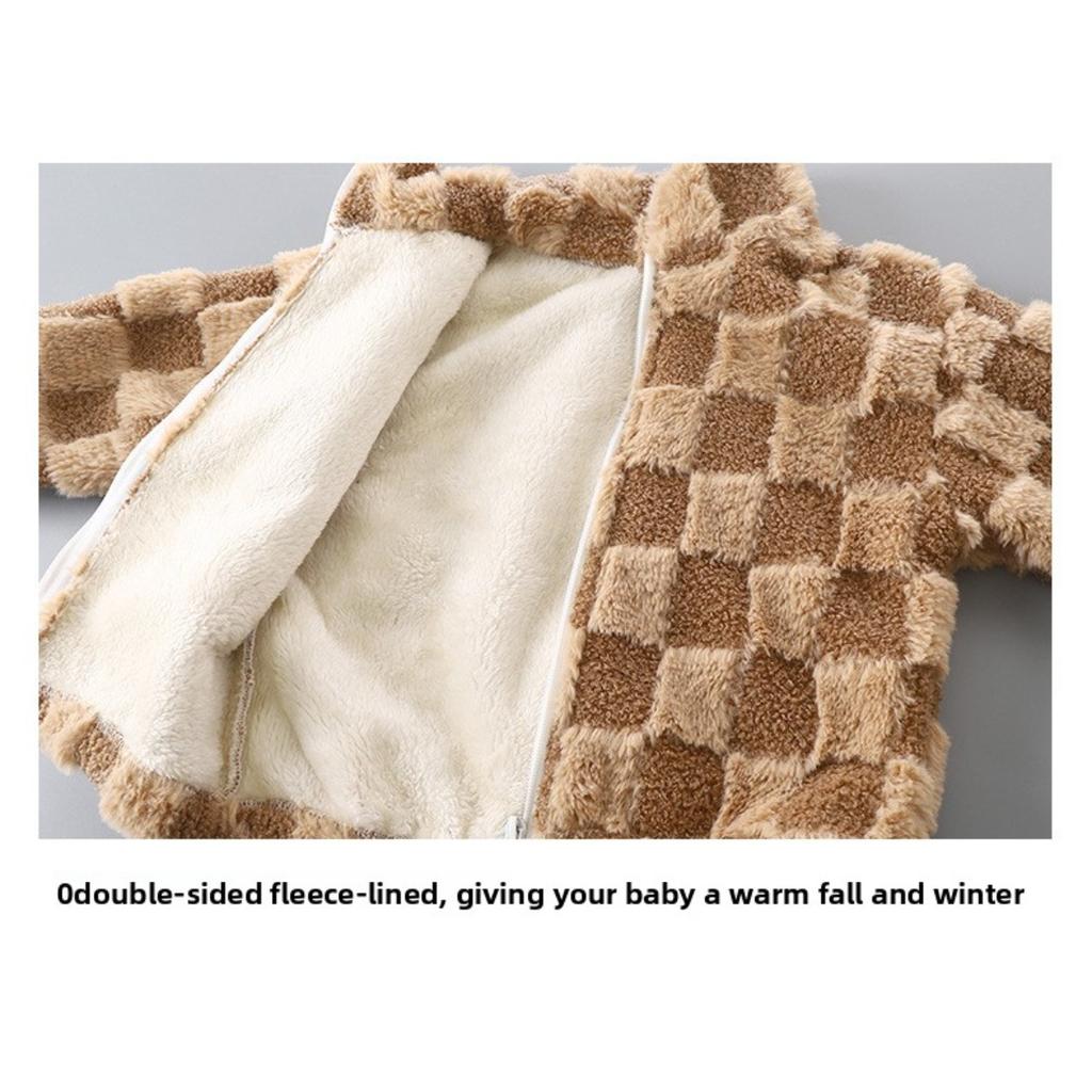 Children's Velvet Coat Autumn/Winter New Cardigan Thickened Top Zipper Stand Up Collar Middle and Large Children's and Baby's Clothing