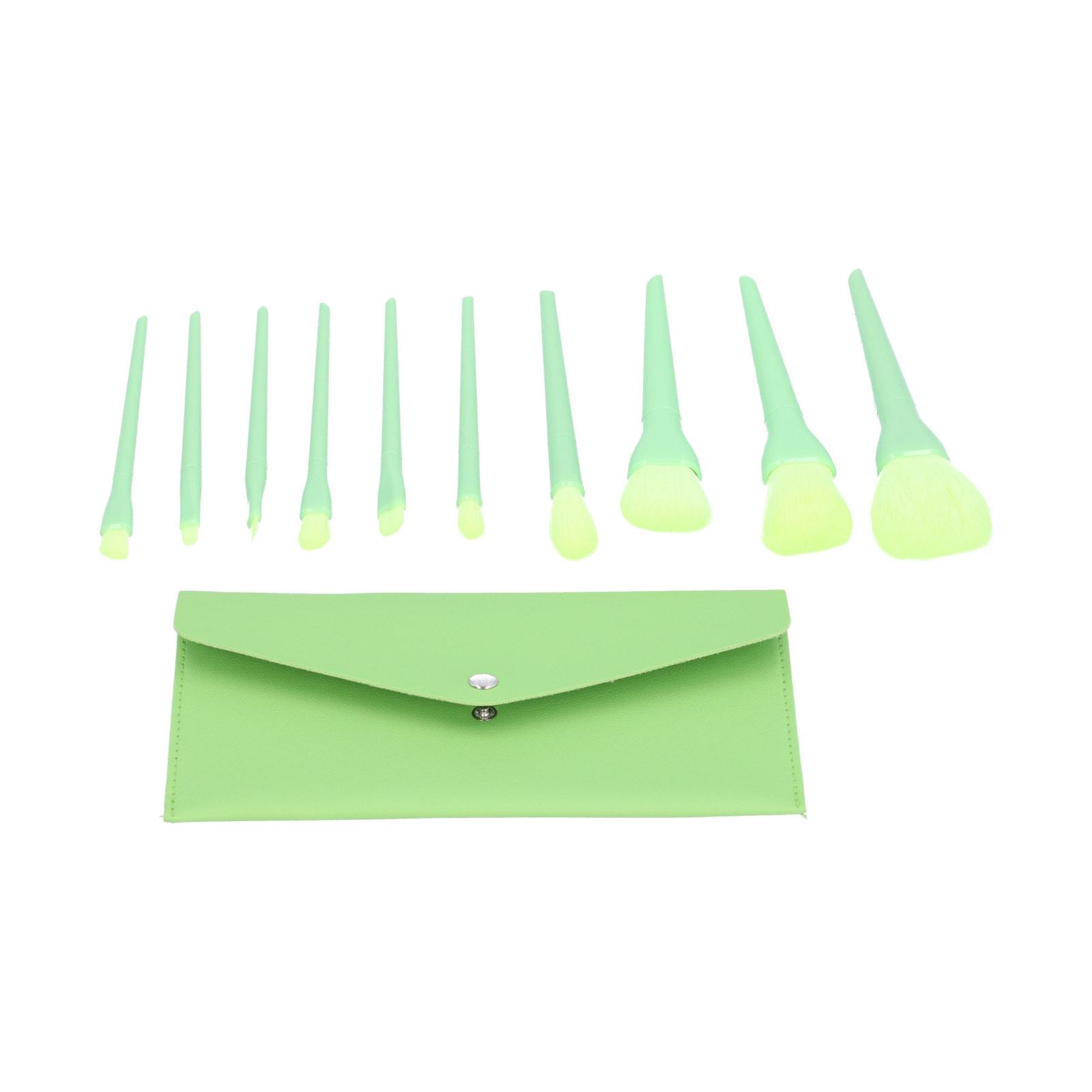 Cosmetic Brush Set Soft Hair Blusher Loose Powder Brush Makeup Tool with Bag Green