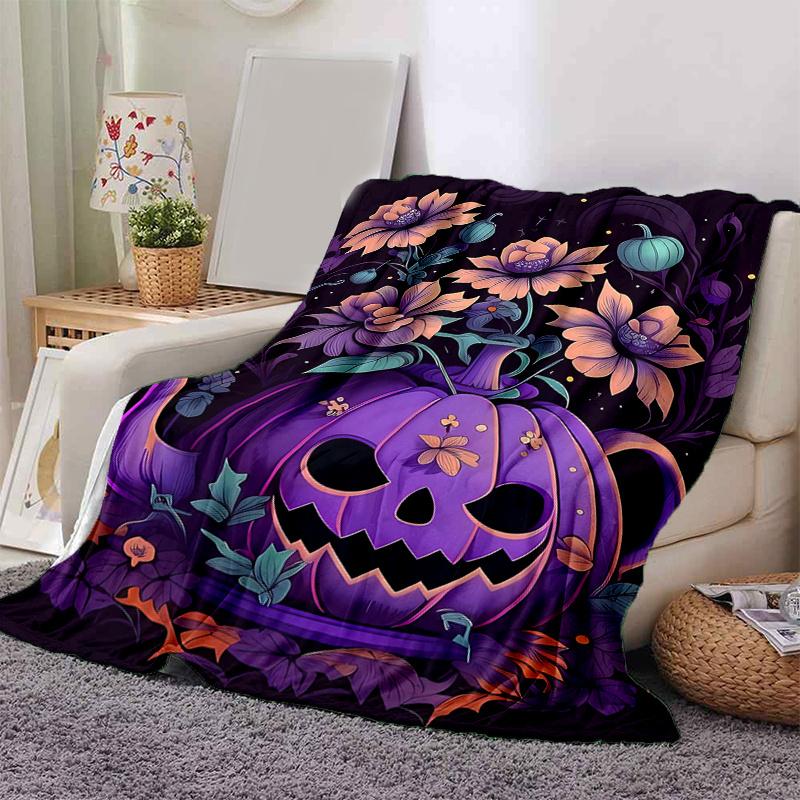 1pc Purple Pumpkin Halloween Elements Blanket  Soft and Cozy Home Decor Gift| Seasonal Universal| Perfect for