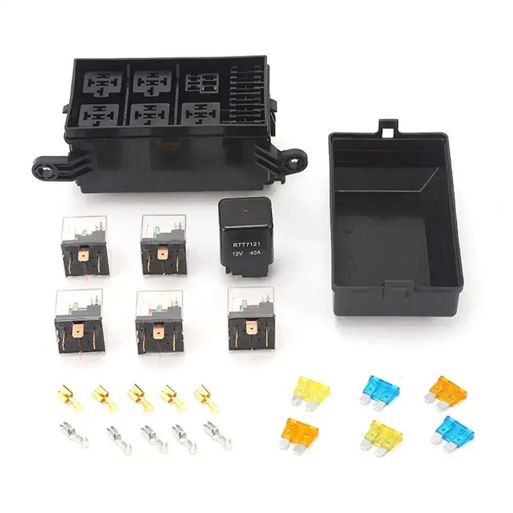 12V Relay Box 6 Way Universal Relay Fuse Box 6 Slots Relay Block ATC/ATO Fuse Block with Relay Waterproof Kit for Car Truck