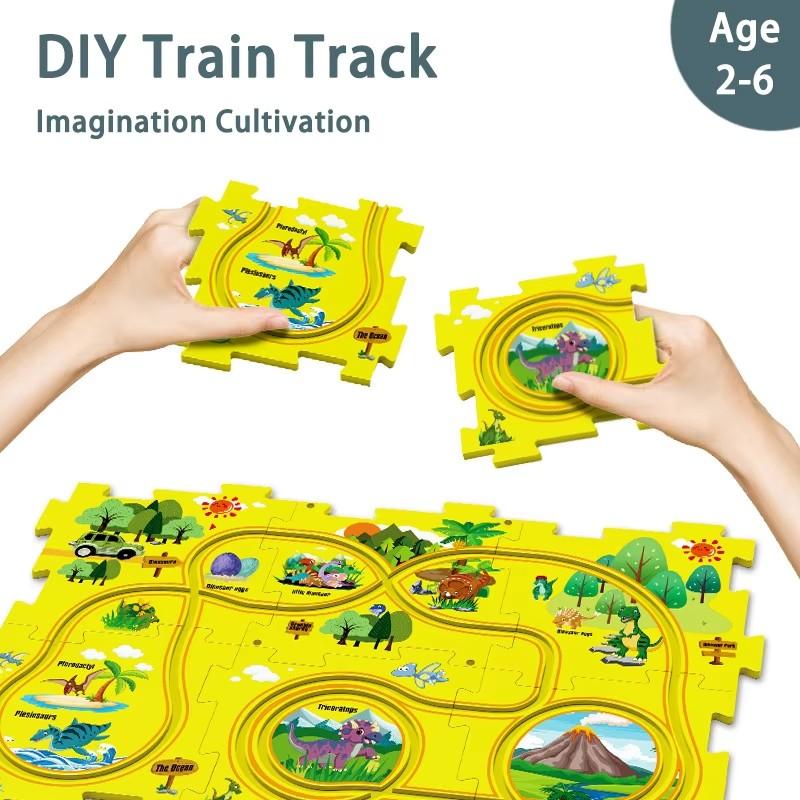 Kids Christmas Puzzles Electric Rail Car Creative Games DIY Assembling Scene Map Rail Train Children Toys Fun Christmas Gifts