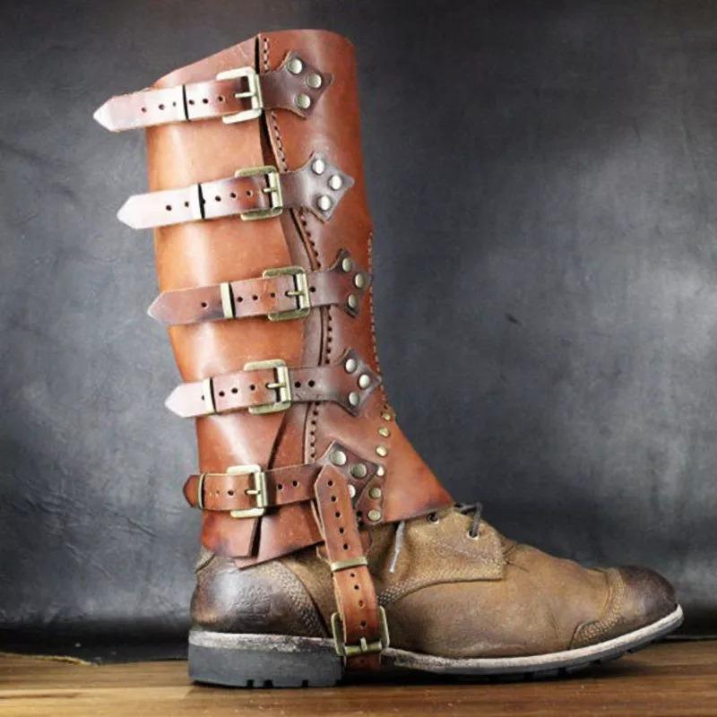 Medieval PU Leather Leg Guards Renaissance Warrior Boot Covers Equestrian Cosplay Gaiters