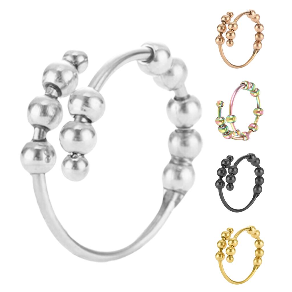 Rotatable Bead Rings Adjustable Stainless Steel Open RingsFashionable Spinner Rings Jewelry For Women for daily wear Gift