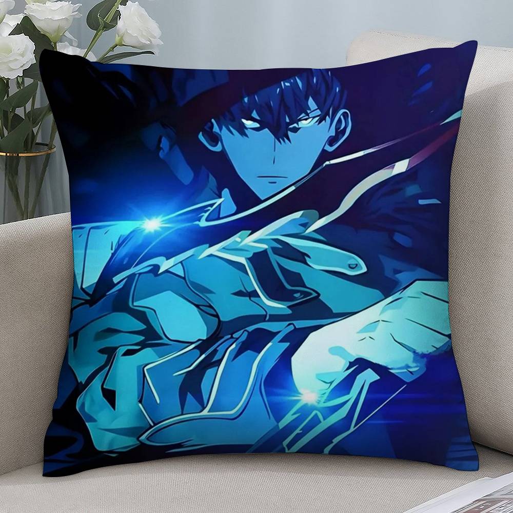 Hot Anime S-Solo Leveling Pillow Case Short plush Double-sided Print Square Throw Pillow Covers Sofa Home Cushion Decor