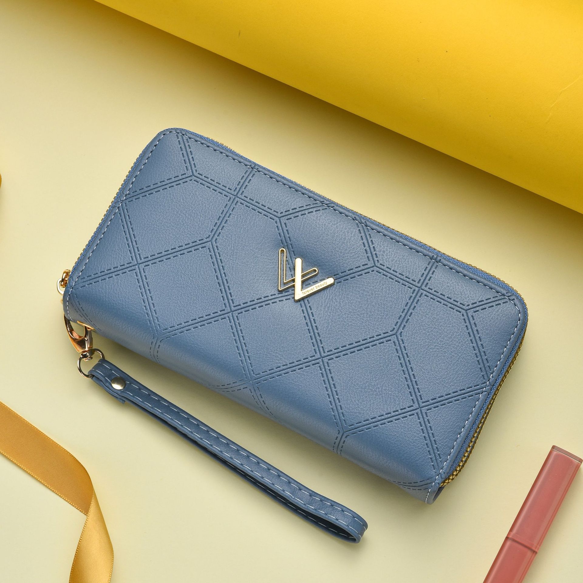 

Длинный двухслойный женский кошелек на молнии Zero Wallet Multi Slot Wallet светло-синий