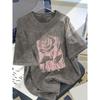 Y2K Fashion Retro Washed Cotton Men's T-shirt - Retro Style Round Neck Short Sleeved T-shirt,Creative Pattern Printed T-shirt, Soft Summer Fashion Top