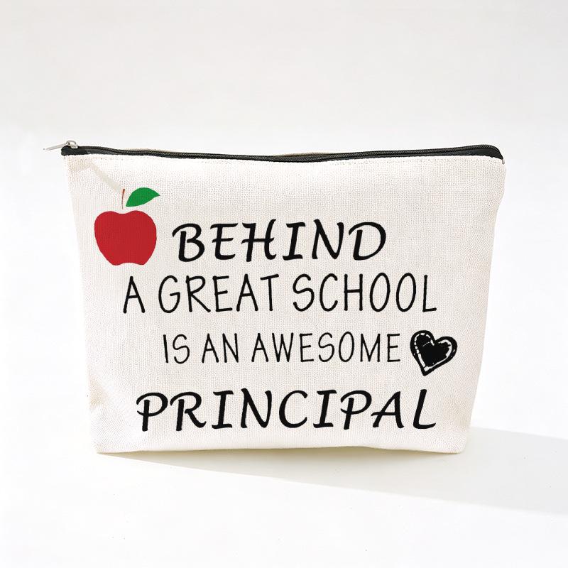 Teacher's Day Inspirational Slogan Makeup Bag - Portable Imitation Linen Zipper Pouch