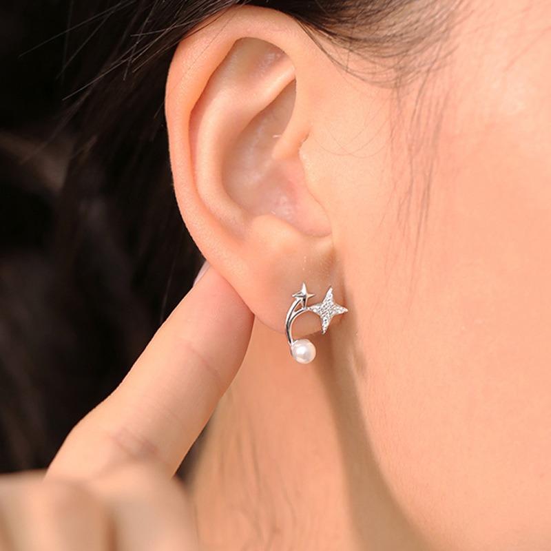 

Серьги-гвоздики из серебра 925 пробы, модные, стильные, милые, стильные, женские серьги-гвоздики в форме звезд с бриллиантами, четыре звезды, жемчужные серьги-гвоздики, ниша