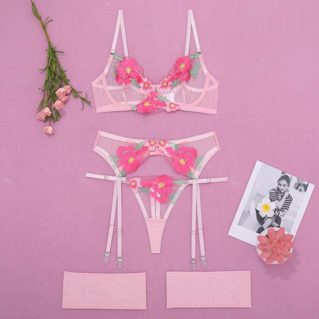 Stylish Steel Ring Embroidery Mesh Garter Belt Set - Multi-Color Body Shaping with Split Design