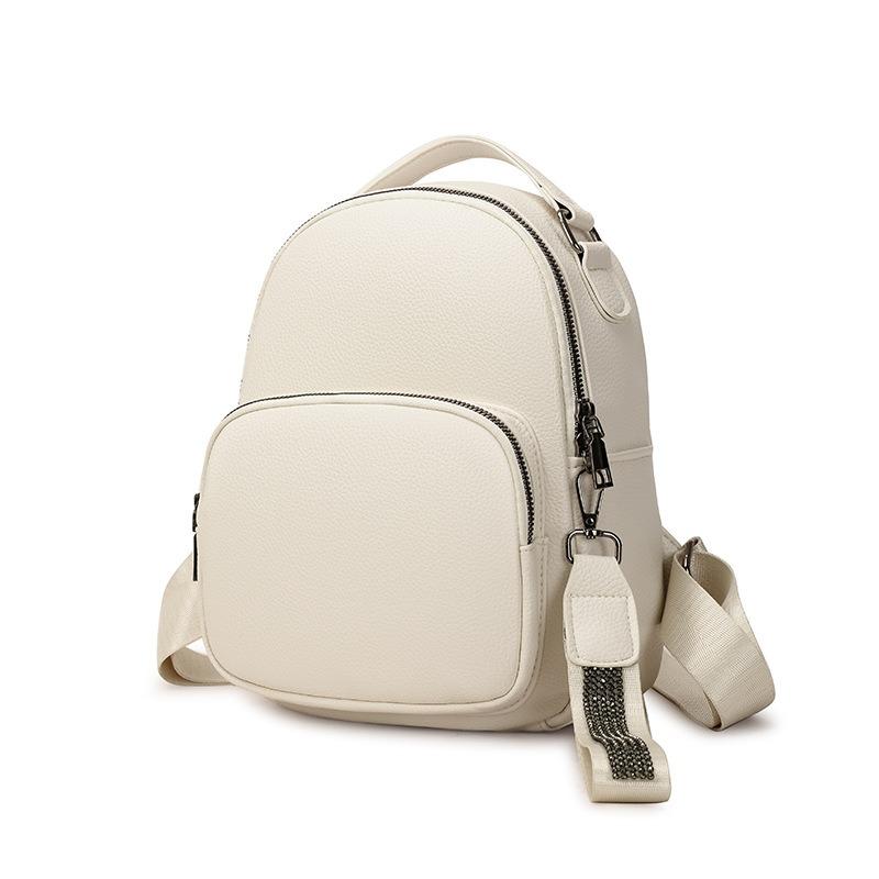 New Women's Backpack Soft Leather Texture Small Square Bag Simple Large Capacity Handbag Casual Front Travel Bag