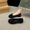 Flat-bottomed temperament silver sequined single shoes fairy shoes 2024 autumn new French black gentle evening shoes