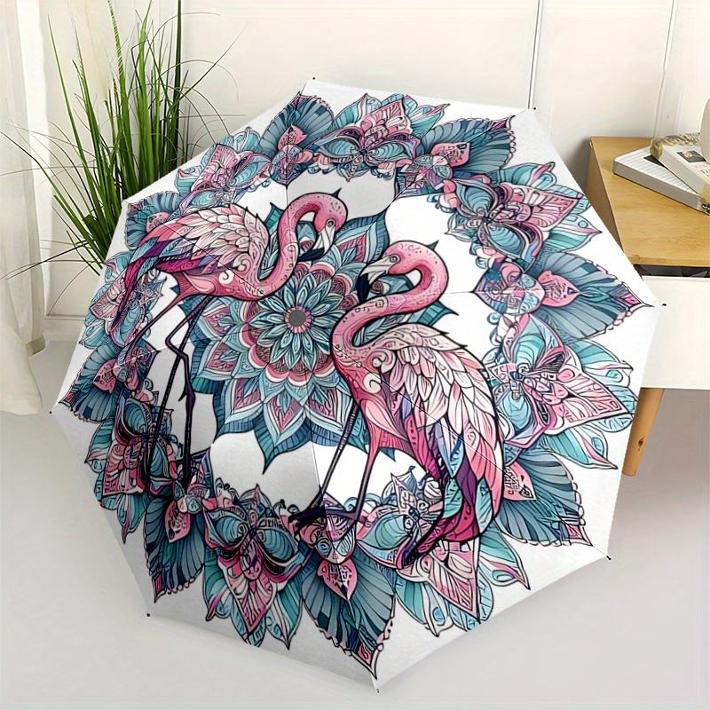 

1pc Two Flamingos Automatic Folding Umbrella - 3 Folding Design, Vivid Cartoon Pattern, Suitable for Outdoor Activities, A Gift for Fans In