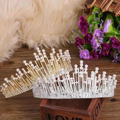 Trendy Wedding Crown for Bridal Headpiece Pearls Crystal Tiaras and Crowns Bride Tiara Wedding Hair Accessories Bridal Jewelry