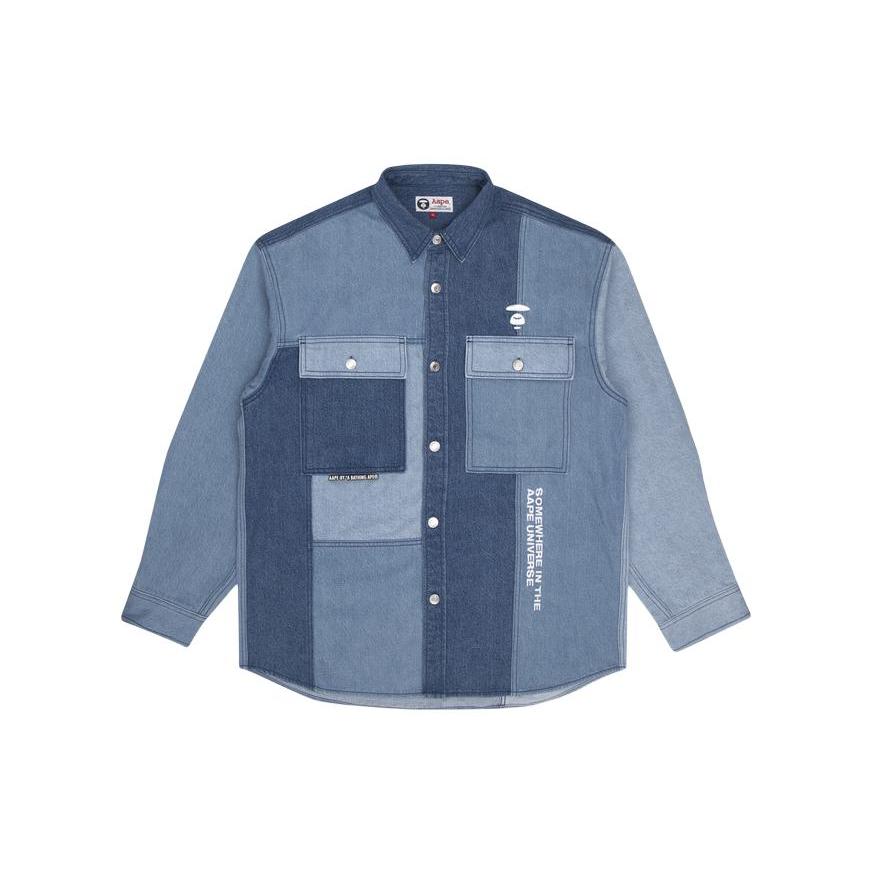 Aape Shirts Men's Polo Collar Moderate Denim AAPSTM8390XXH