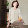 Women's Vintage V Neck Chiffon Sleeve Blouse for Middle Age