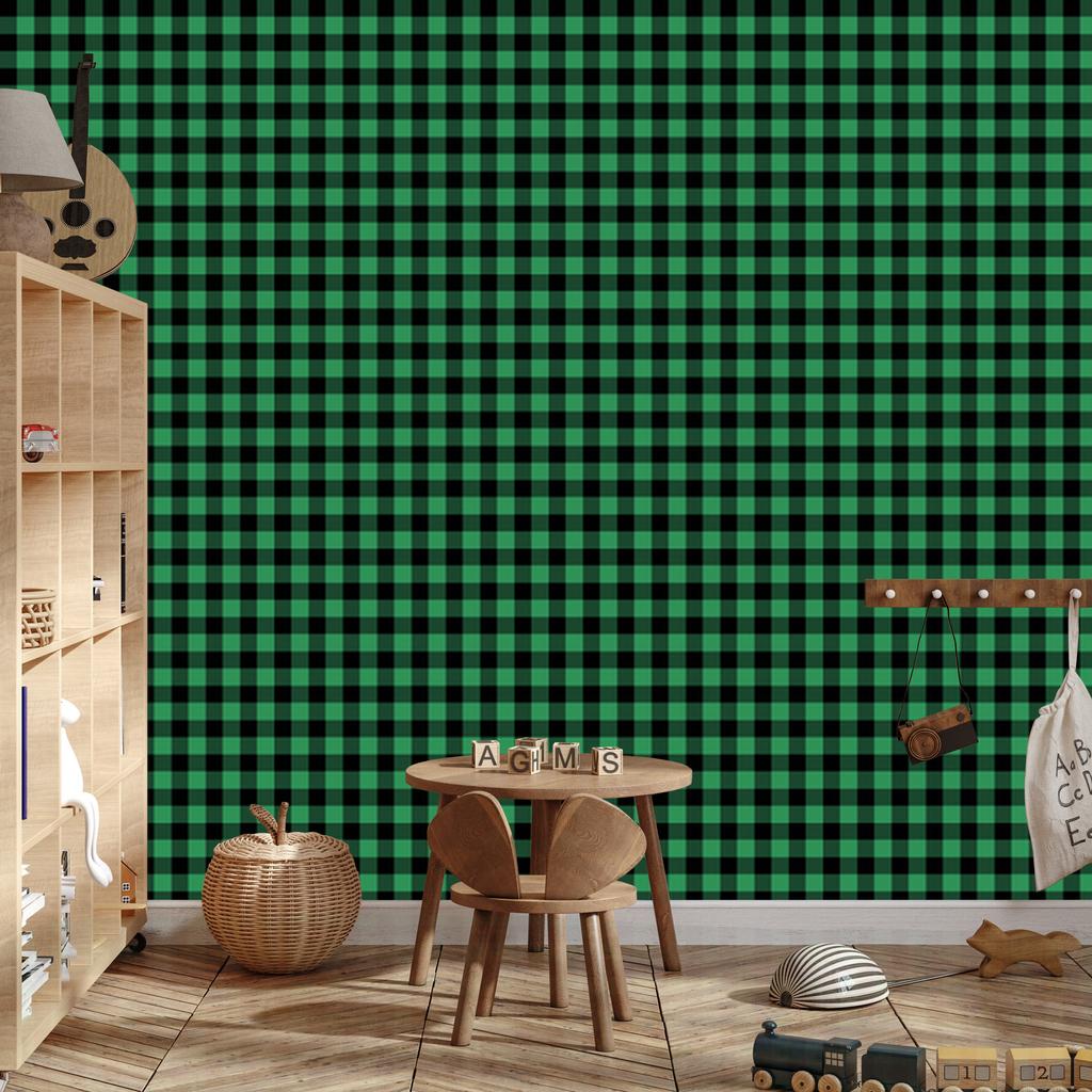 Bottle Green and Black Checkered Wallpaper 50x1000