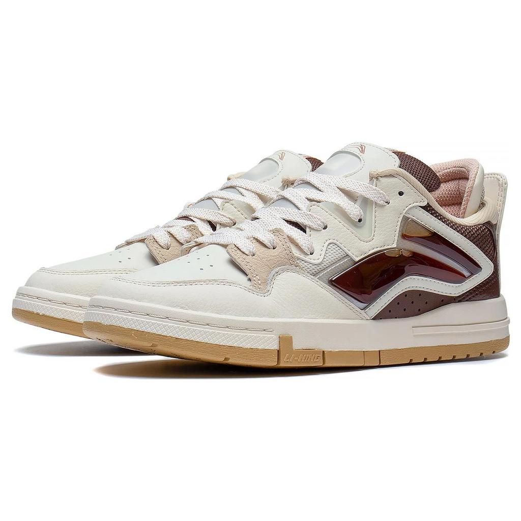 Li-Ning We Are Pro Synthetic Leather Non-Slip Wear-Resistant Low-Top Skate Shoes Women Sneakers White Gray Brown AECT010-2