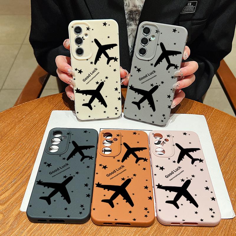For Samsung S25 S24 FE S23 Ultra S22 A56 A36 A16 A15 A55 Phone Case Airplane Pattern Soft Slim Shockproof Matte TPU Leather Texture Back Cover