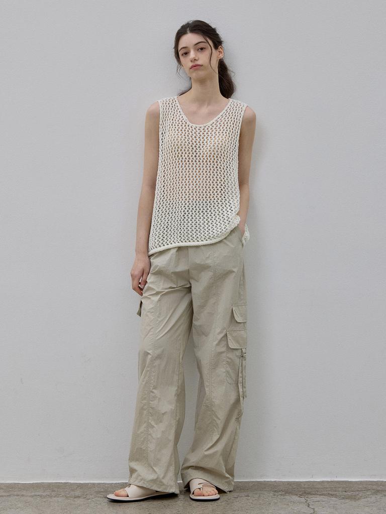 LE STUDIO Side Pocket Crinkle Pants Khaki Beige