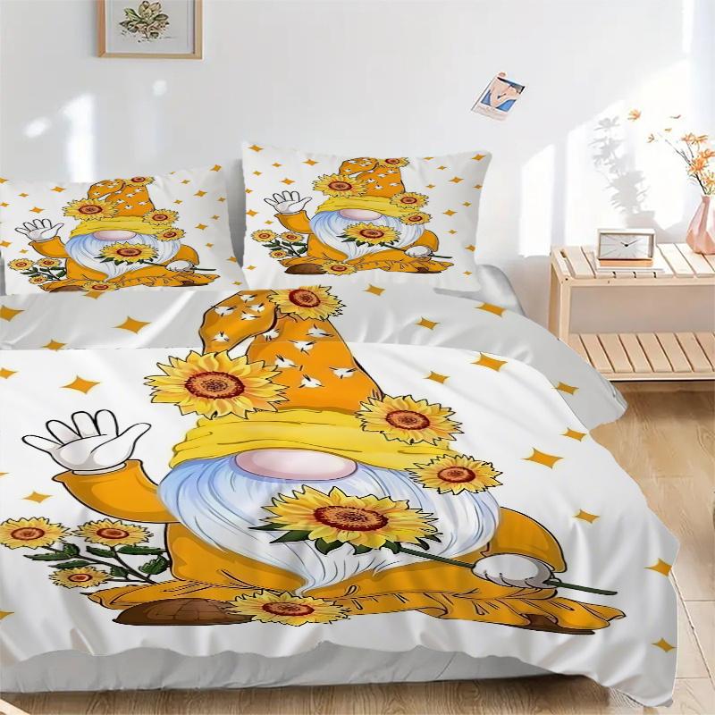 

3pc Sunflower Gnome Home Decor Bedding Set-Festive Gift for Fans & Travelers 1270a 135x200cm