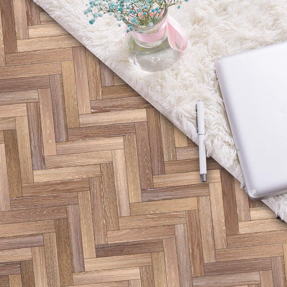 Wood Grain Peel and Stick Vinly Floor Wall Sticker, Non-Slip Tiles Transfer Sticker Roll for Floor Wall, Herringbone, 7.87x118inch