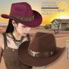 Vintage Western Cowboy Hat For Men Women Longhorn Bull Head Decor Felt Wide Brim Cowgirl Hat Outdoor Travel Party Hat