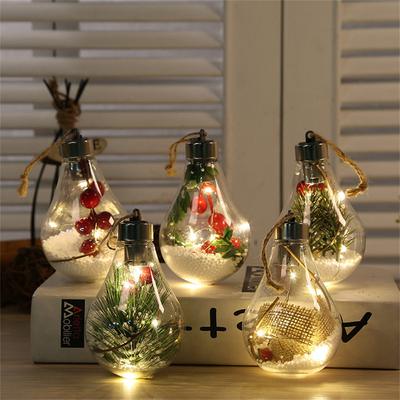 5pcs Christmas Decorations Creative Light Bulb Christmas Tree Decoration Pendant LED Transparent Plastic Christmas Ball