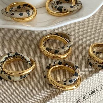 Spotted Stone Double-Layer Staggered Metal Ring Women'S Retro Light Luxury Personality Fashion Temperament Elegant Versatile Ring Ring