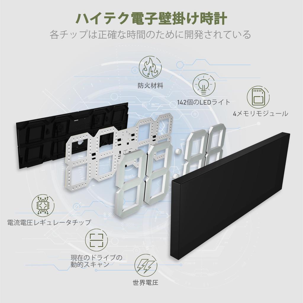 CHKOSDA Digital LED Clock Wall Mounted 18 Inch Large Alarm Clock Remote Control Count Down Timer Clock Auto Dimmer Big Calendar and Thermometer and