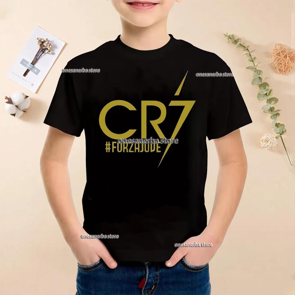 New Summer Polyester Children T-shirts Kids Soccer Clothing CR7 Ronaldo Printed Outdoor Boys Girls T-shirts Sport Fashion Ages 5-14